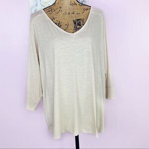 New Directions Curvy Slub Knit‎ V-neck 3/4 Sleeve T-shirt Tan 1X